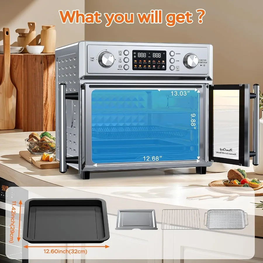 27.5QT French Door Air Fryer Toaster Oven Combo Countertop Oven with 14 Presets Digital Control Stainless Steel Large Toaster O