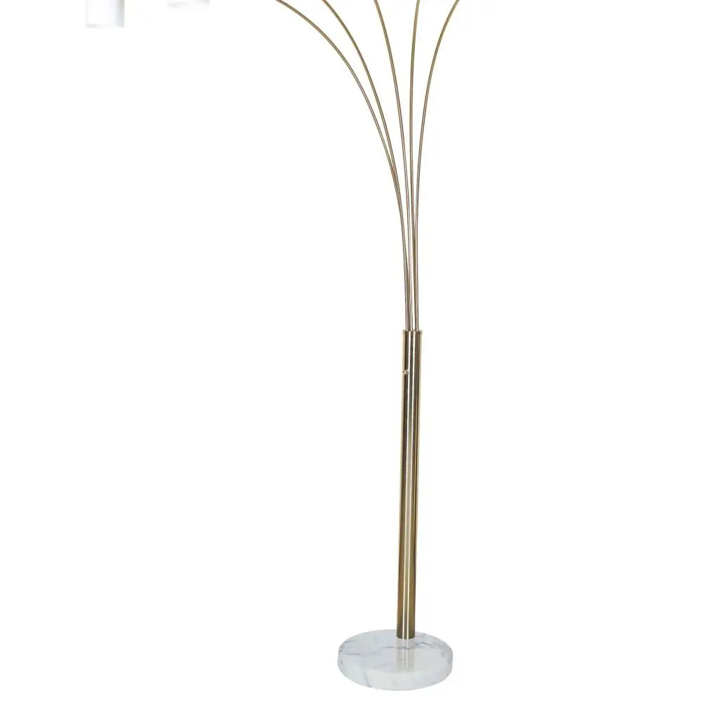 Modern Nickel Floor Lamp 84 Inch Tall 5 White Shaded Arche Metal Frame Adjustable Reading Light Corner Lighting Commercial Grade