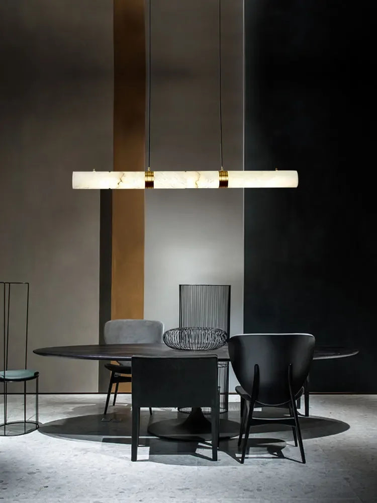 Dimmable LED Marble Linear Hanging Lamps LED Chandelier Lighting White Alabaster Suspension Luminaire Lampen For Dinning Room