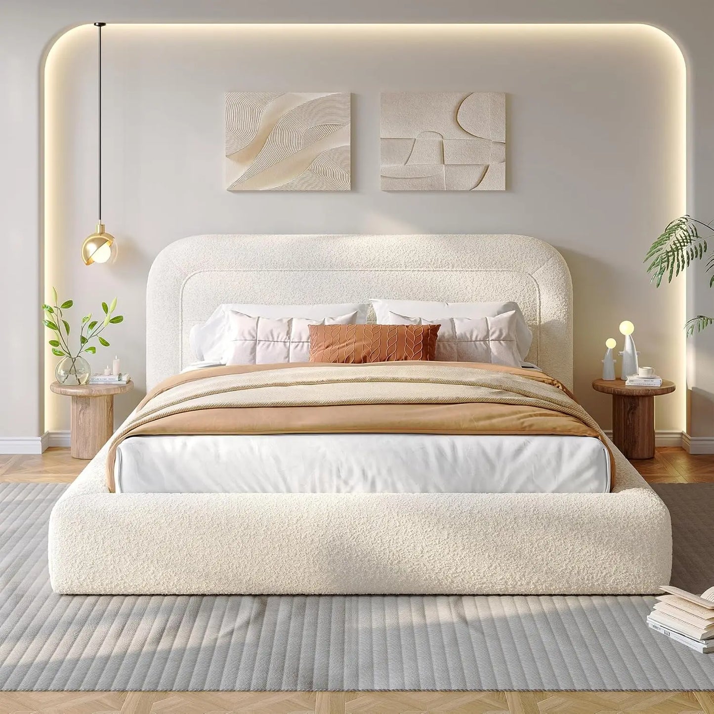 Cloud Upholstered Bed Frame with Anti-Collision Soft Rounded Corners for Modern Bedrooms - Headboard Included
