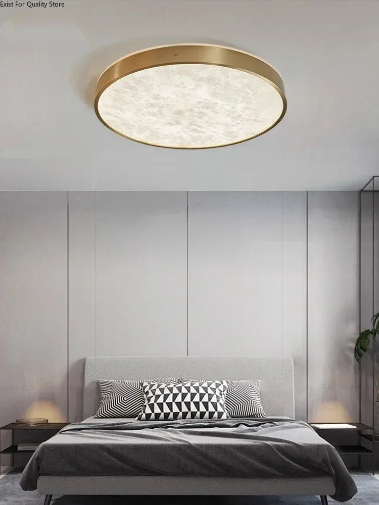 Modern Luxury Design Thin Spanish Marble Ceiling Lights Led Home Decoration Brushed Copper Lighting Fixture for Living Room