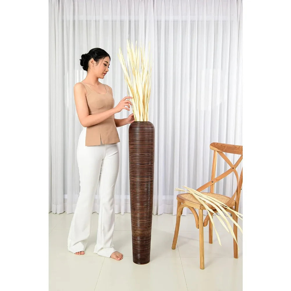 Large 41 Wooden Floor Vase - Farmhouse Decor for Artificial Plants & Pampas Grass