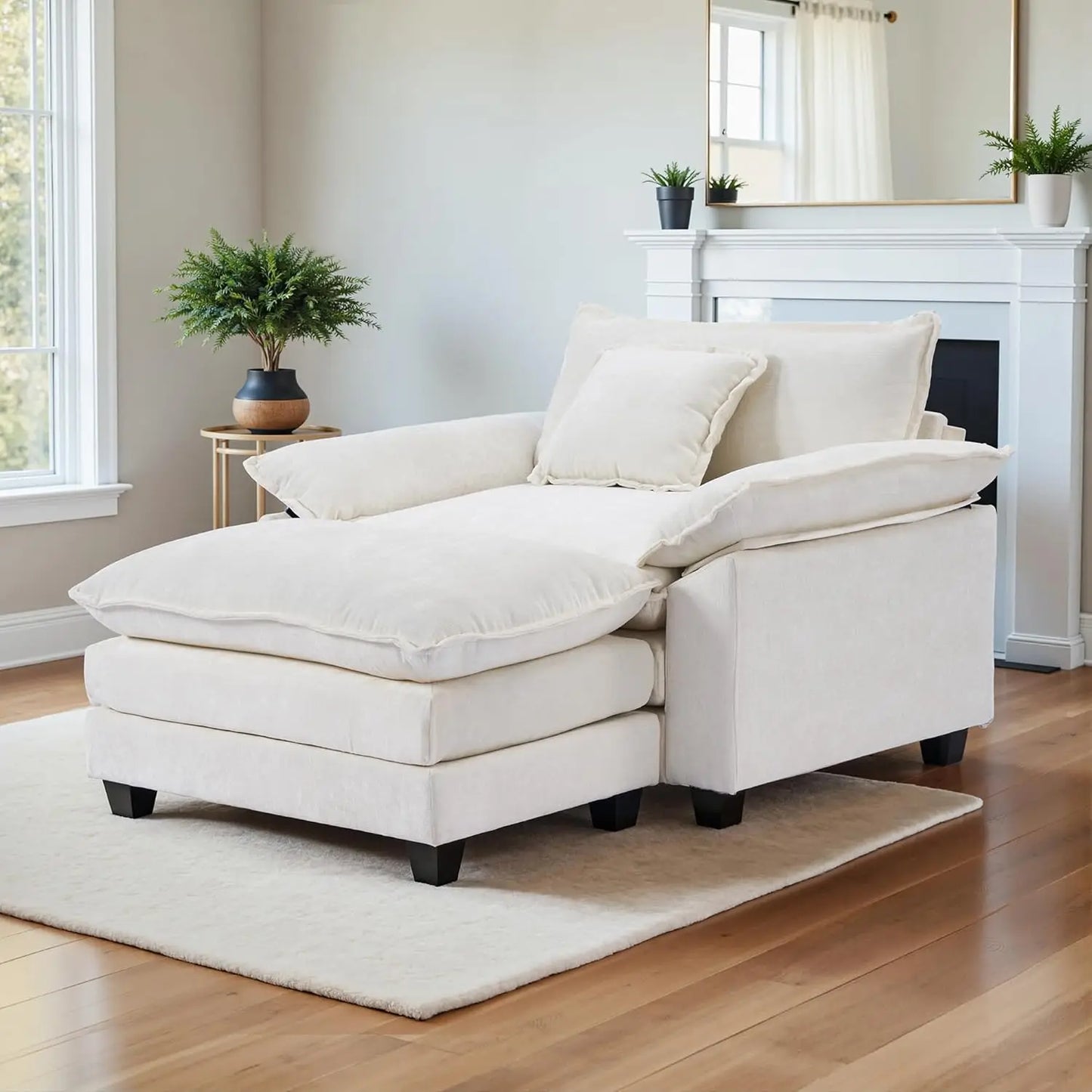 Oversized Accent Chair with Ottoman,Oversized Chaise Lounge Chair Indoor with Deep Seat，Reading Chair Comfy Chenille Sofa