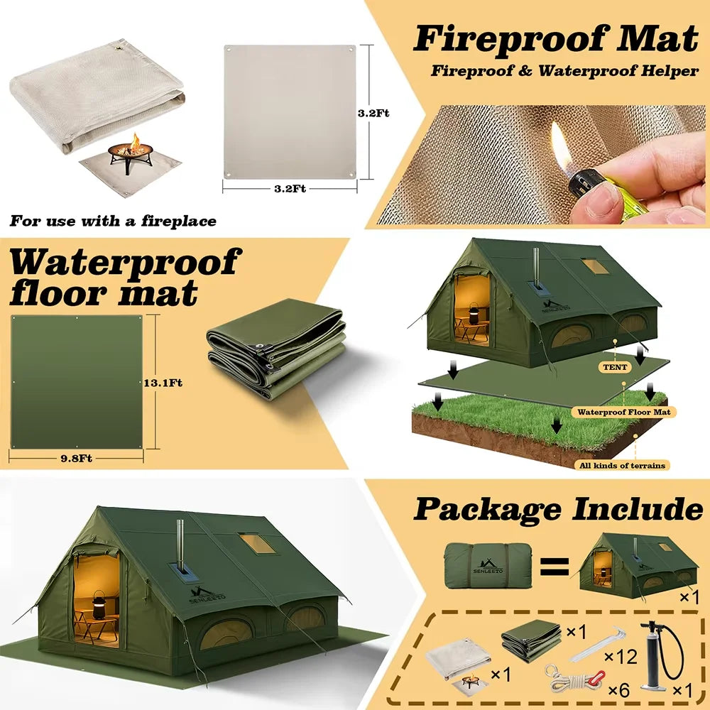 13'x10' Large Inflatable Tent for Camping 8-10 Person, 4 Season Luxury Air Tent with Stove Jack for Outdoor Christmas Camping