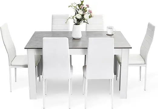 Dining Table and Chairs Set 6, 7 Pieces Kitchen Table Set with High Back Faux Leather Chair for Dining Room Kitchen Rectangular