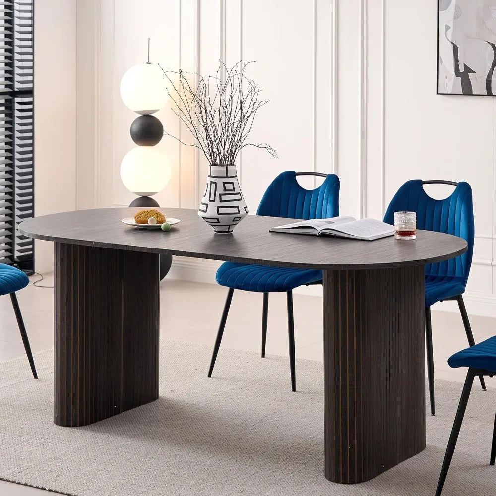 70.8" Oval Dining Table for 4 6 Person, Modern Farmhouse Kitchen Table, Rustic Dinner Table for Breakfast Dining Receiption Room
