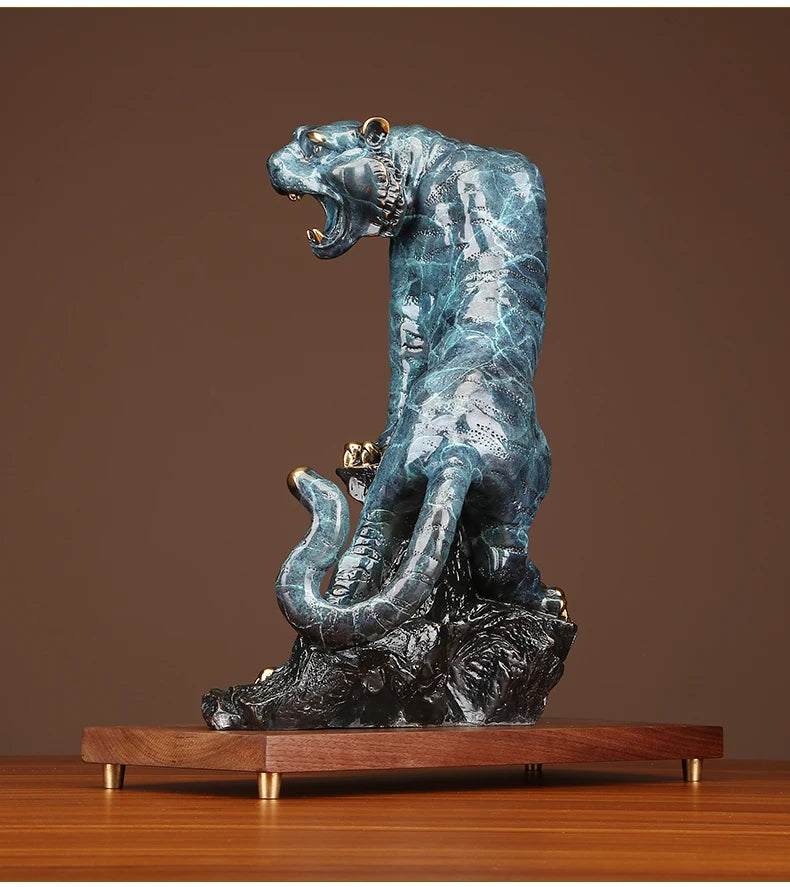 large Europe America Original GOOD LUCK Fortune tiger Leopard color brass Sculpture home office business art animal TOP Ornament