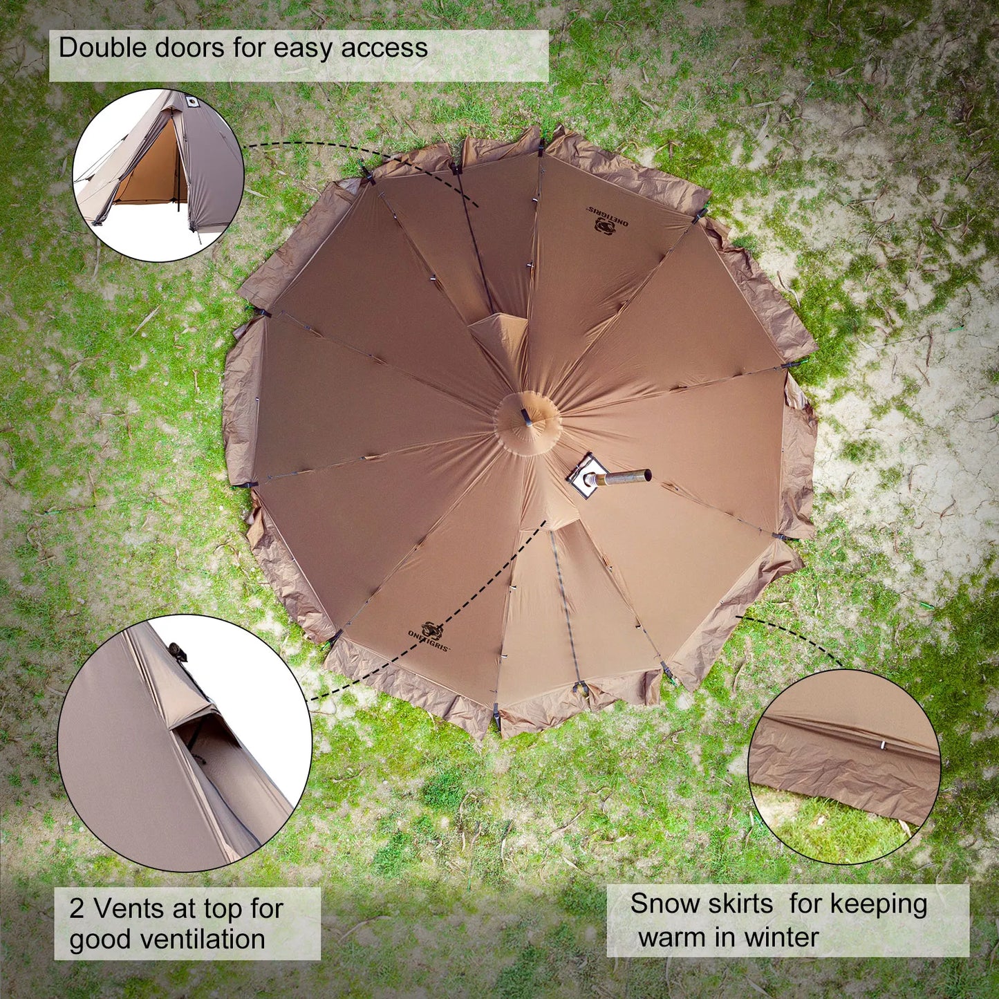 OneTigris Rock Fortress Hot Tent with Stove Jack Pyramid Tent 4 Season 4-6 Person Tipi for Camping Backpacking Fishing Hicking