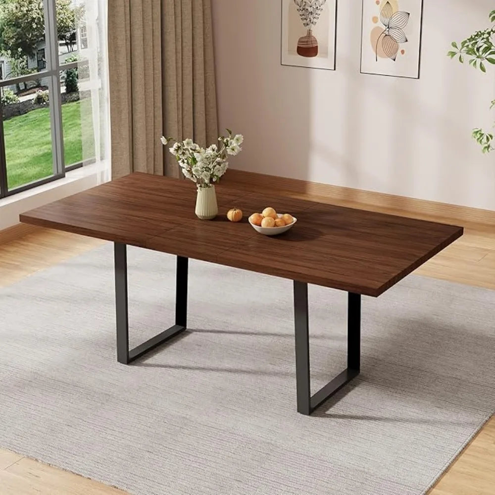 Walnut Color Expandable Dining Table, 51-67 Inches Adjustable Length, Modern Simple Design, Perfect for Family & Office, Seats6+