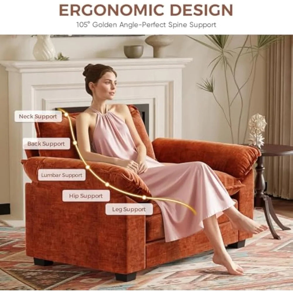 Extra Wide Chenille Accent Chair with Deep Seat and Plush Armrests, Ideal for Comfortable Reading