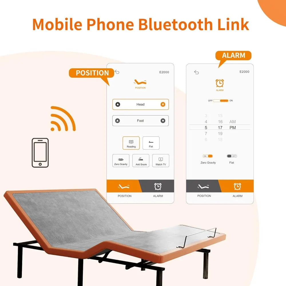Adjustable Bed Frame King - Ergonomic Electric Bed Base, Foot & Head Incline, APP Control, Wireless Remote, Zero Gravity,