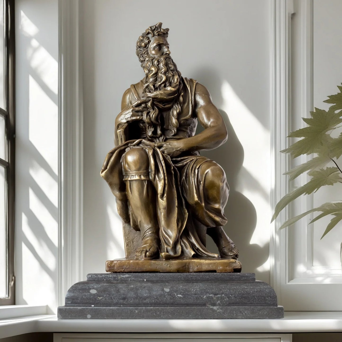 Bronze Moses Statue by Michelangelo Replica Famous Classic Bronze Moses with Ten Commandments Sculpture Figurine Art Home Decor