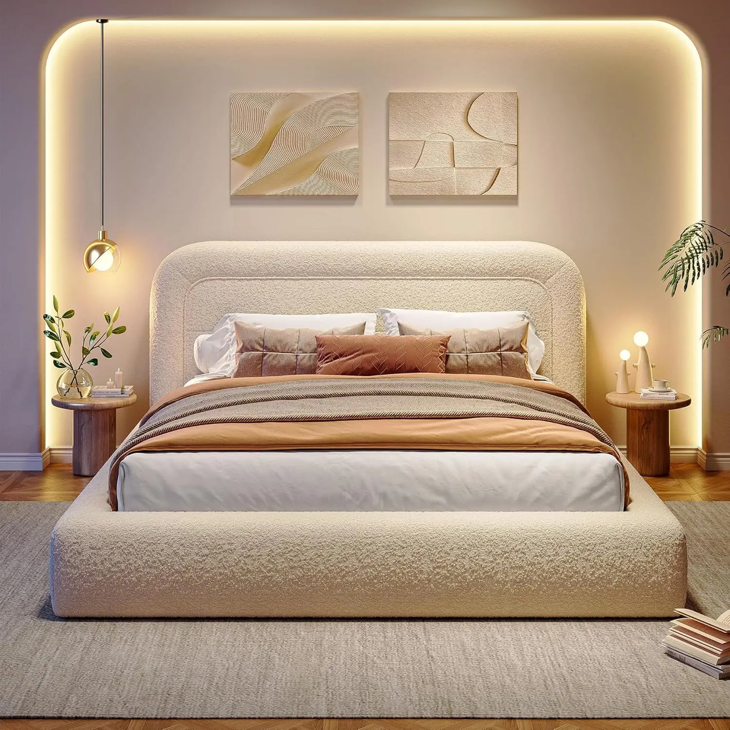 Cloud Upholstered Bed Frame with Anti-Collision Soft Rounded Corners for Modern Bedrooms - Headboard Included