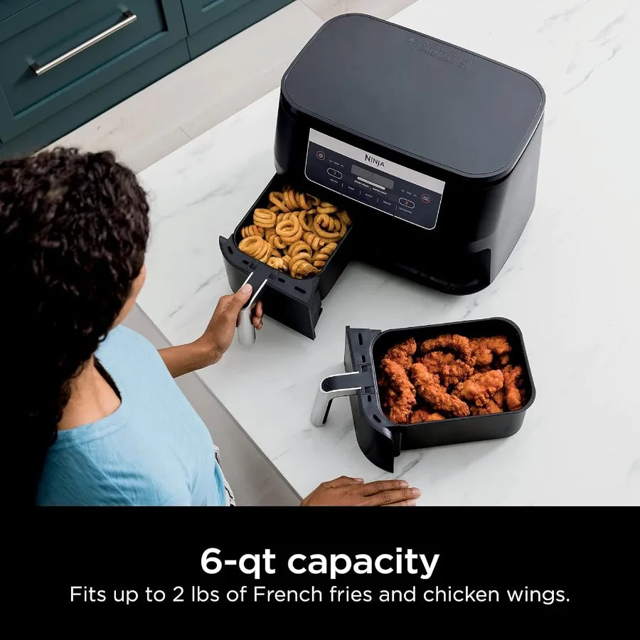 6Quart DualZone 2Basket Air Fryer for Simultaneous Cooking at Different Temperatures Ideal for Roasting Baking and Dehydrating