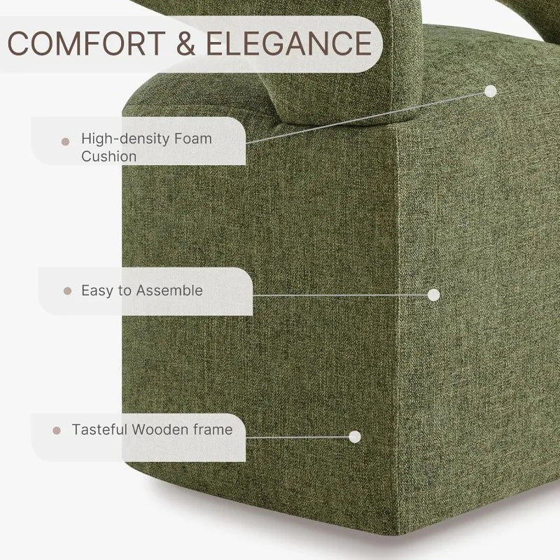4-Piece Barrel Dining Chairs, Upholstered with Removable Casters Green