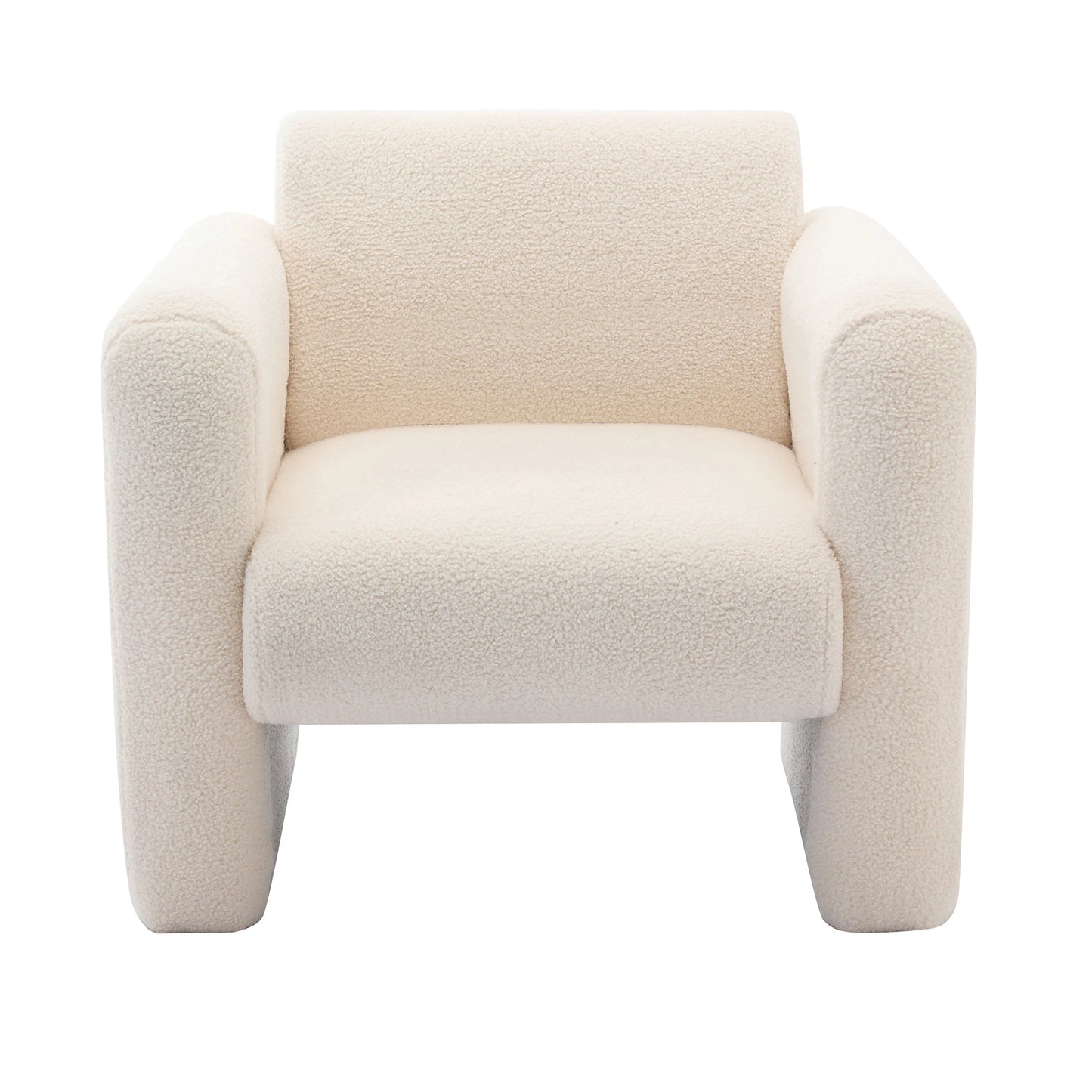 Modern Accent Chair Lambskin Sherpa Fabric Upholstered Comfy Reading Armchair with Pillow