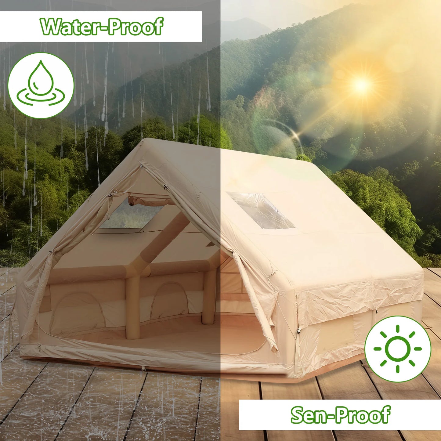 Inflatable Camping Tent 4-8 People with Windows & Skylight Air &Pump Portable Water-resistant Camping Tent Four Season Tents