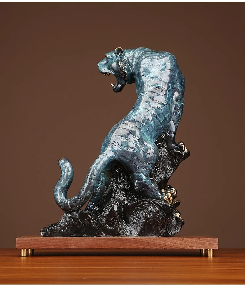 large Europe America Original GOOD LUCK Fortune tiger Leopard color brass Sculpture home office business art animal TOP Ornament