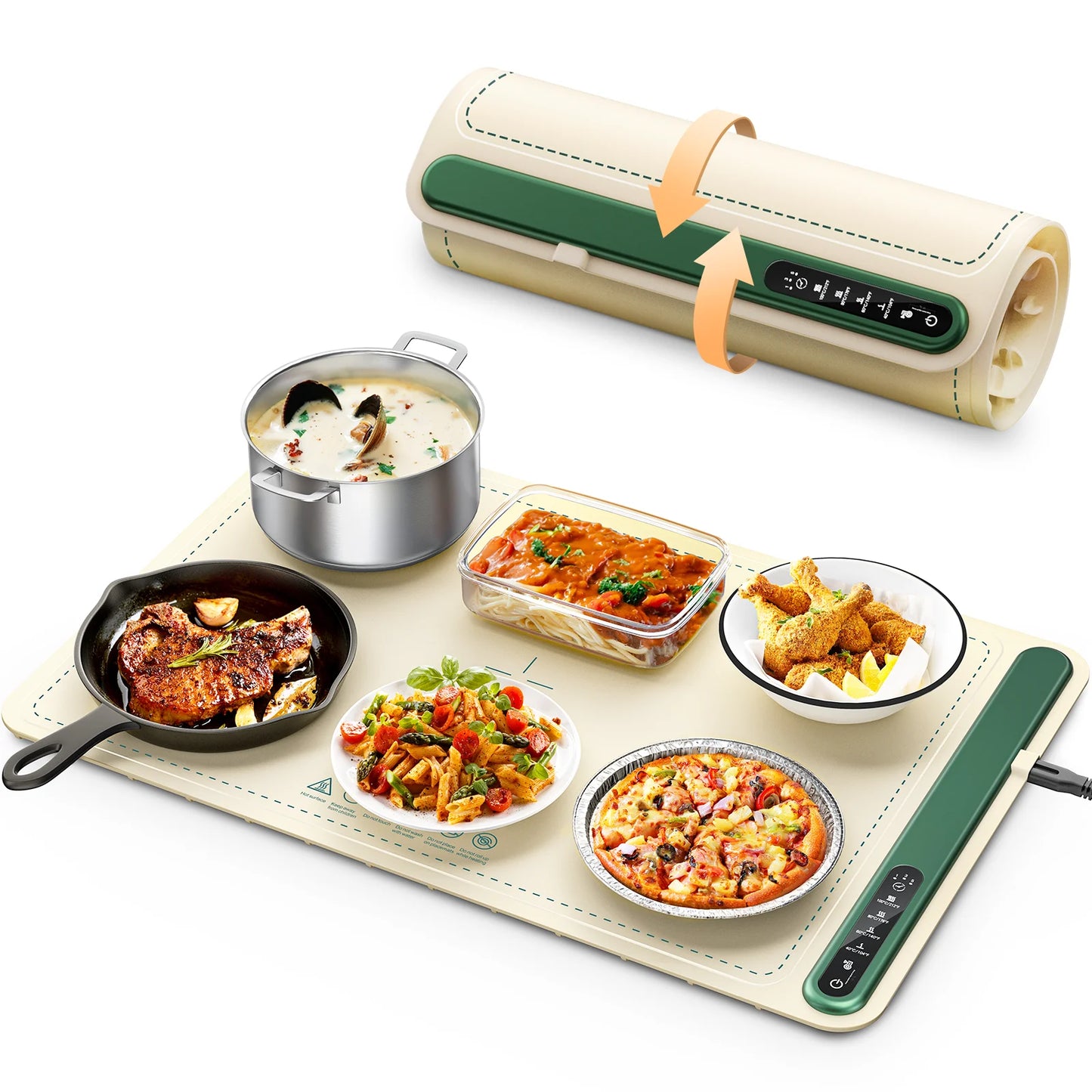 Roll up food heating pad - Level 4 temperature fast heating silicone hot plate, lifting feet to protect the dining table
