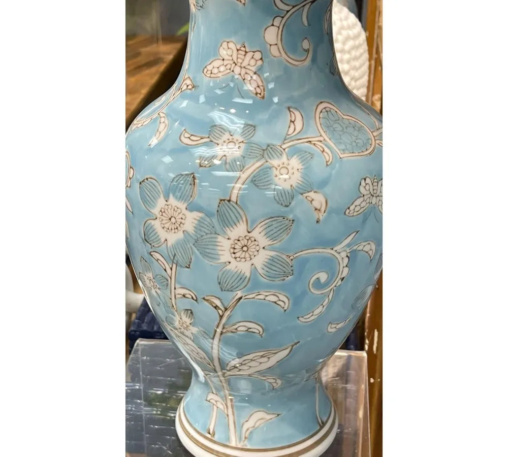 Hand Painted Blue White Floral Ceramic Vase 14" Antique Porcelain Flower Bottle Home Decor Centerpiece Gift