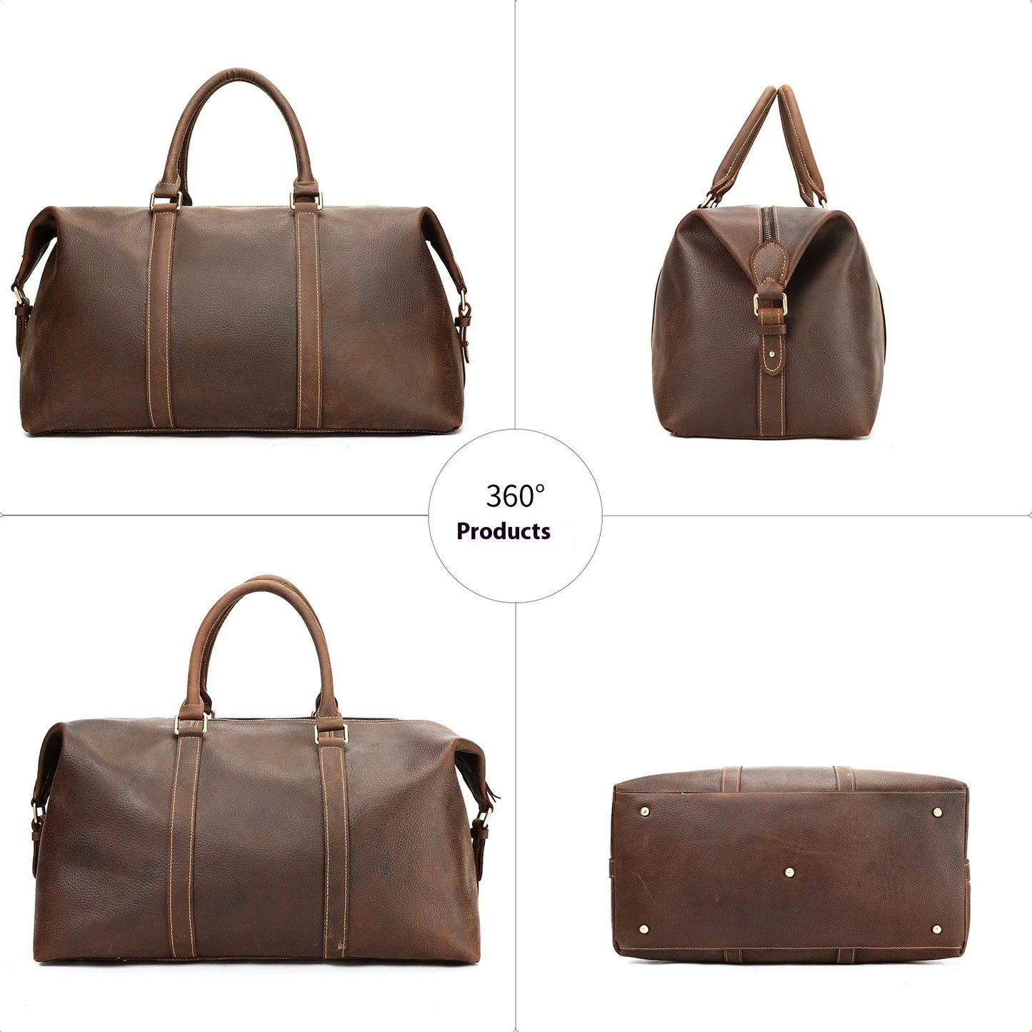 Vintage Crazy Horse Leather Travel Tote Bag for Men, High-end Genuine Leather Shoulder Bag