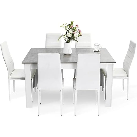 Dining Table and Chairs Set 6, 7 Pieces Kitchen Table Set with High Back Faux Leather Chair for Dining Room Kitchen Rectangular