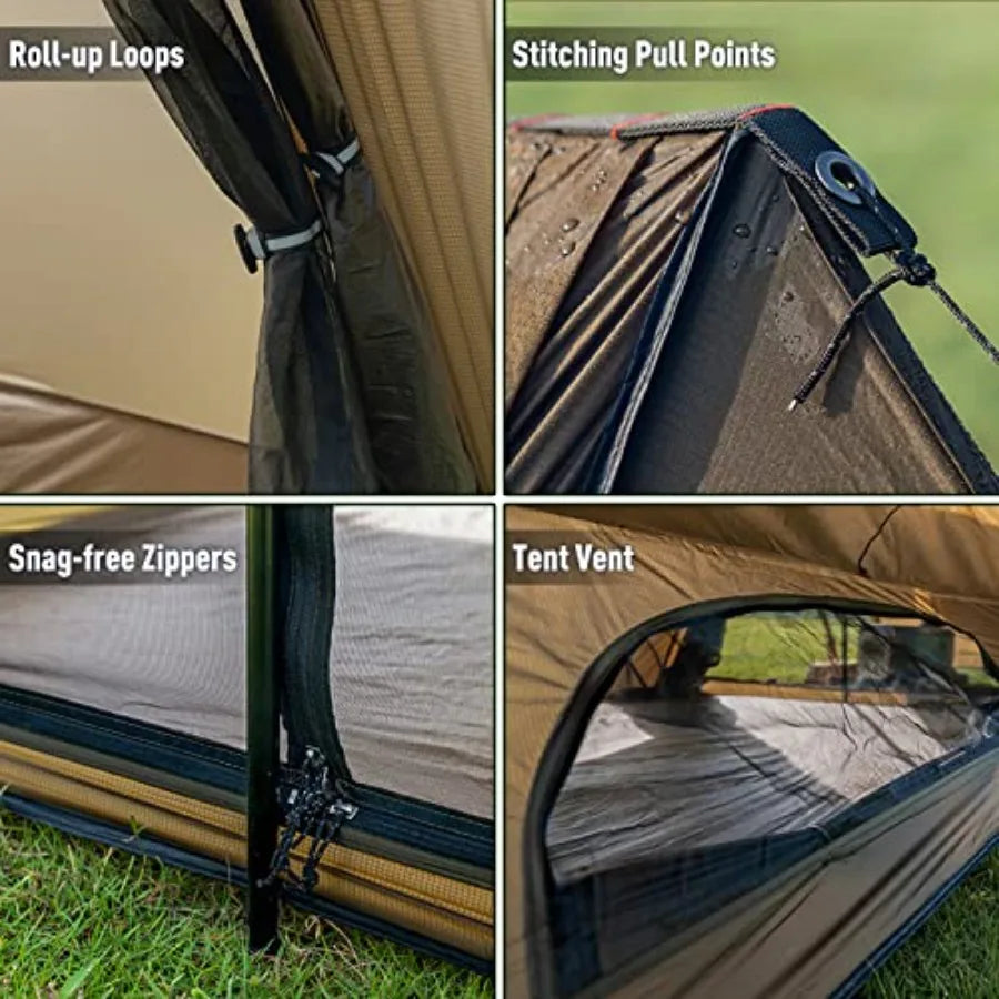 Hot Tent Bushcraft Tent STOVEHUT 20 2.0 Ultralight Shelter with 4 Poles for 12 Person Camping Backpacking Brown