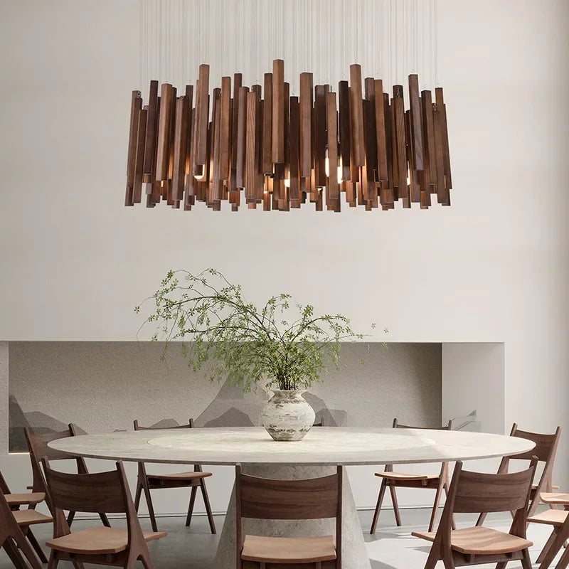 New Chinese Restaurant Chandelier Solid Wood Hanging Lamps E27 Retro Japanese Room Decor Lighting for Living Room Loft  Lustres