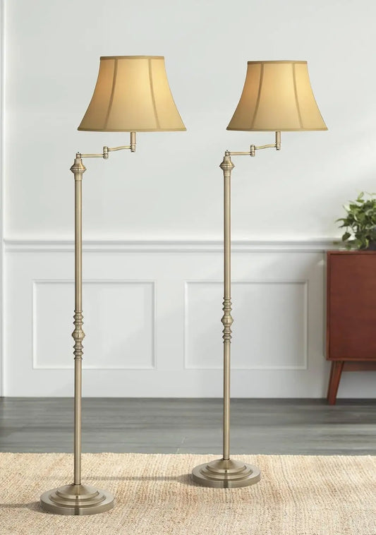 Regency Hill Montebello Traditional 60"" Tall Standing Floor Lamps Set Of 2 Lights Swing Arm Adjustable Gold Metal Antique