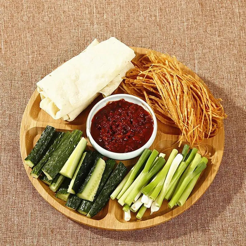 Wooden Divided Serving Trays Appetizer Tray 5 Dining Grids Snacks Bowls Round Serving Tray Serving Dishes Perfect For Parties