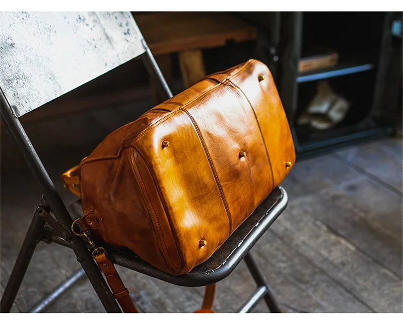 Fashion Vintage Luxury Natural Genuine Leather Men's Large-capacity Travel Bag Organizer Handmade First Layer Cowhide Handbags
