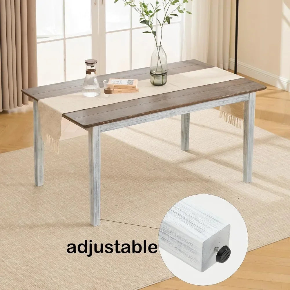 Solid Wood Farmhouse Dining Table, Rectangular Color Blocking, Kitchen Dining Room Table, 4-6