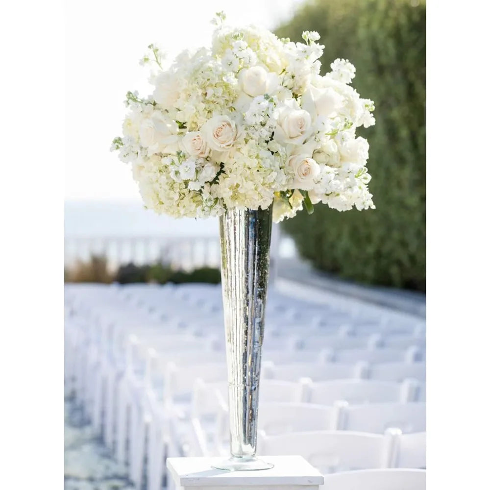 Bulk Clear Glass Trumpet Vases, Open 5, Height 31.5, Multiple Sizes, Tall Pilsner Floral Planter Container Centerpiece Options
