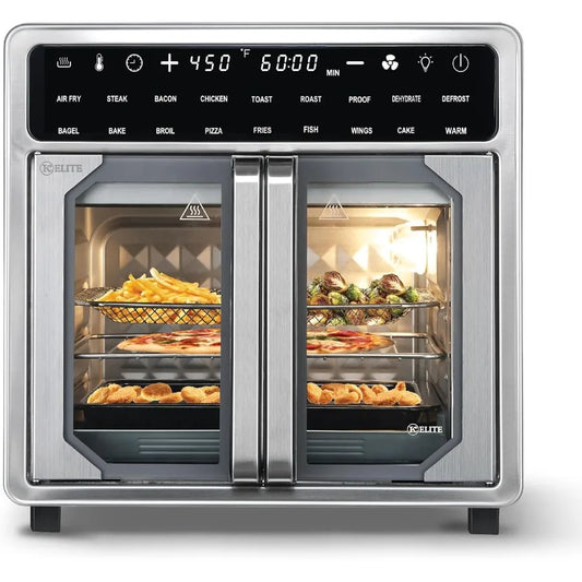 16 Quart French Door Air Fryer Oven Family Size Countertop Convection Cooker with LED Display Stainless Steel for LargeScale Ho