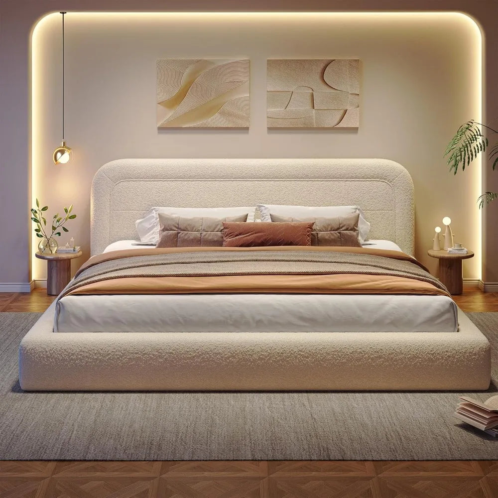 Cloud Upholstered Bed Frame with Anti-Collision Soft Rounded Corners for Modern Bedrooms - Headboard Included