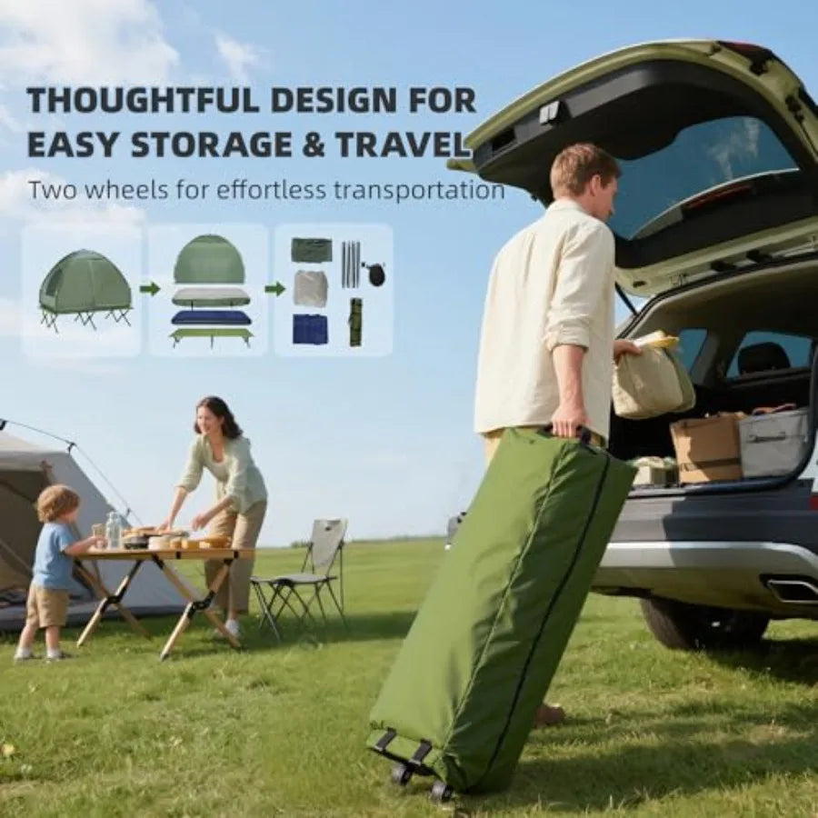 2Person Tent Cot 4in1 Folding Tent Combo with Air Mattress Foot Pump Carry Bag Off Ground Travel Cot for Camping Hiking Backpac