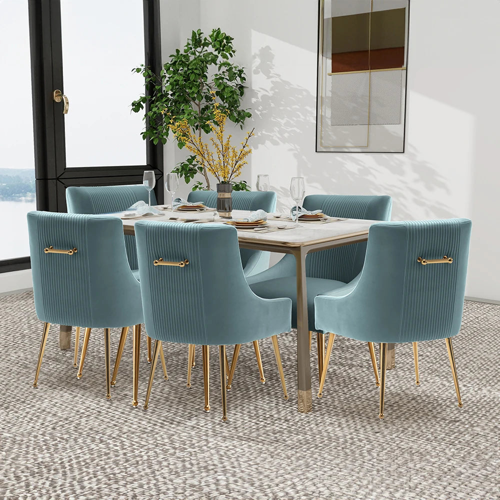 SEYNAR Modern Velvet Dining Chairs Set of 6, Upholstered Barrel Pleated Side Accent Chair for Bedroom,Living Room