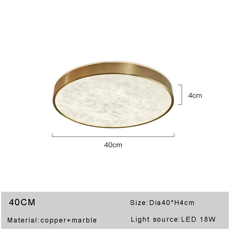 Simple Design Round Marble Stone Ceiling Lights Bedroom Light Living Room Hallway Book Room Elegant All Copper Light Fixture