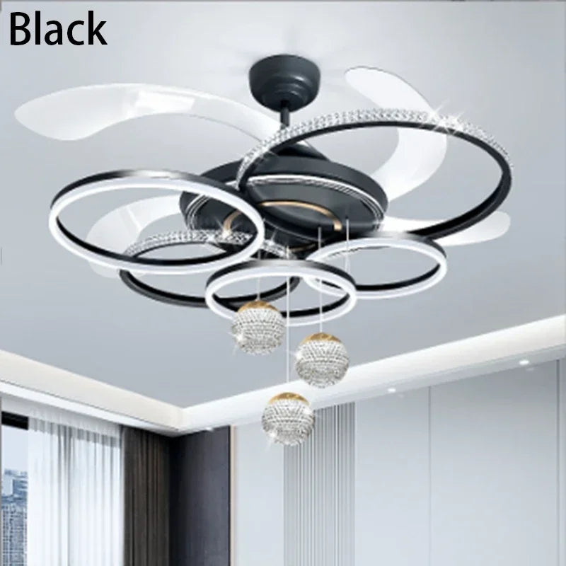 2024 Modern Fan Ceiling Light Living Room Adjustable LED Apartment Ceiling Light Creative Indoor Crystal Ceiling Fan Light