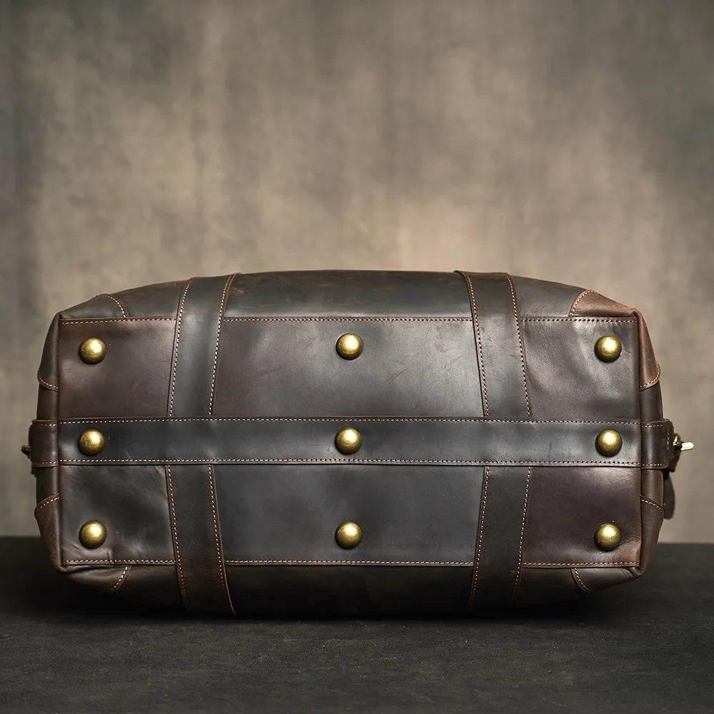 Customised Laser Engraving Crazy Horse Genuine Leather Men Travel Bag Real Leather Travel Duffel  Male Luuage Handbag Duffle