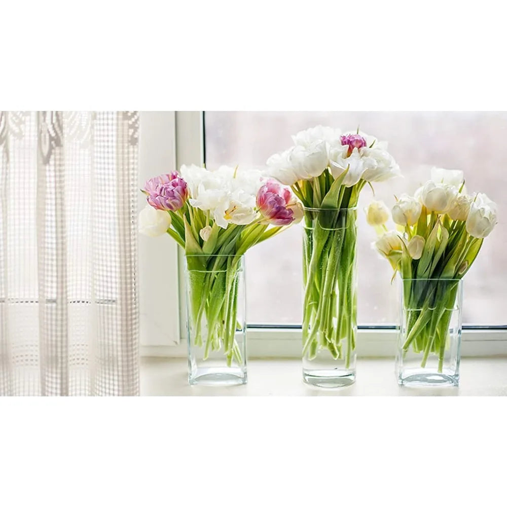Clear Glass Tall Square Vase Bulk, 3 Length x 6 Height, Ideal for Floral Arrangements, Candles, Plants, Terrariums, Perfect for