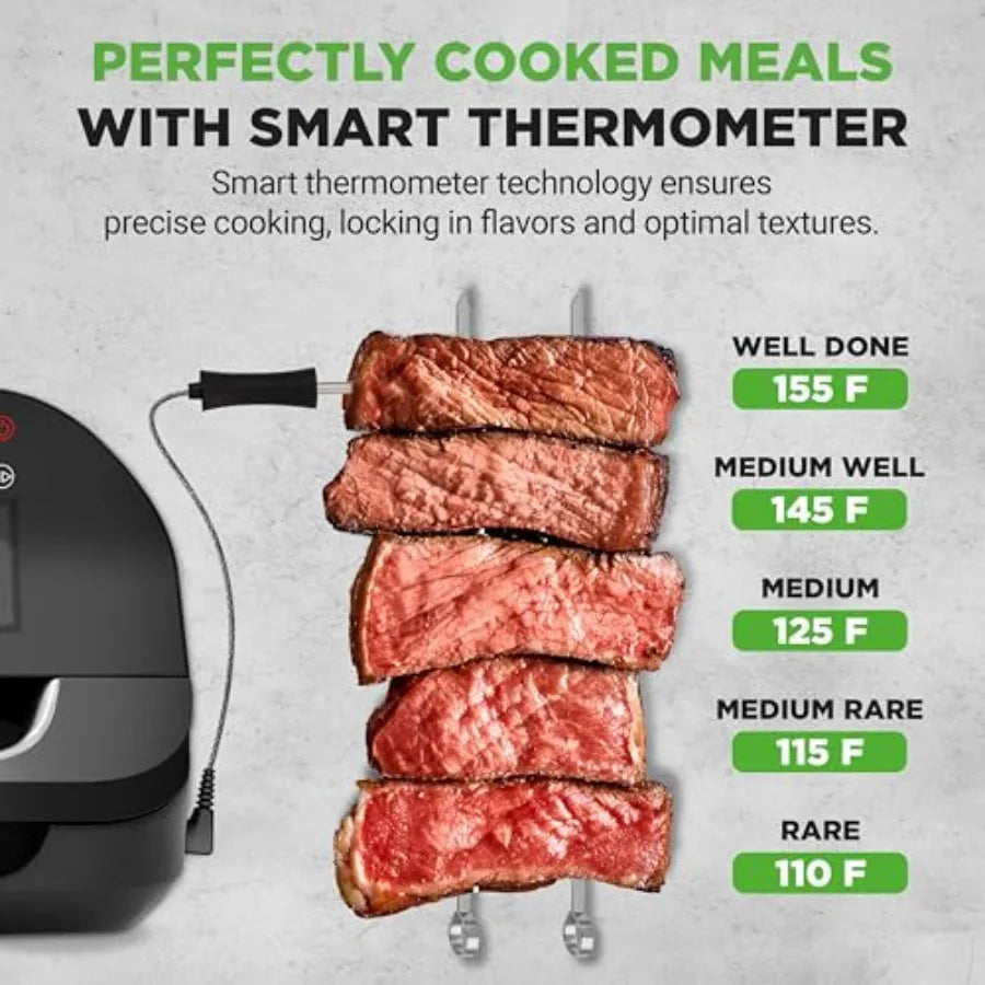 Indoor Smokeless Grill Smart Grill Air Fryer with 7 Cooking Functions 6L Capacity Includes Smart Thermometer Precise Temperatur