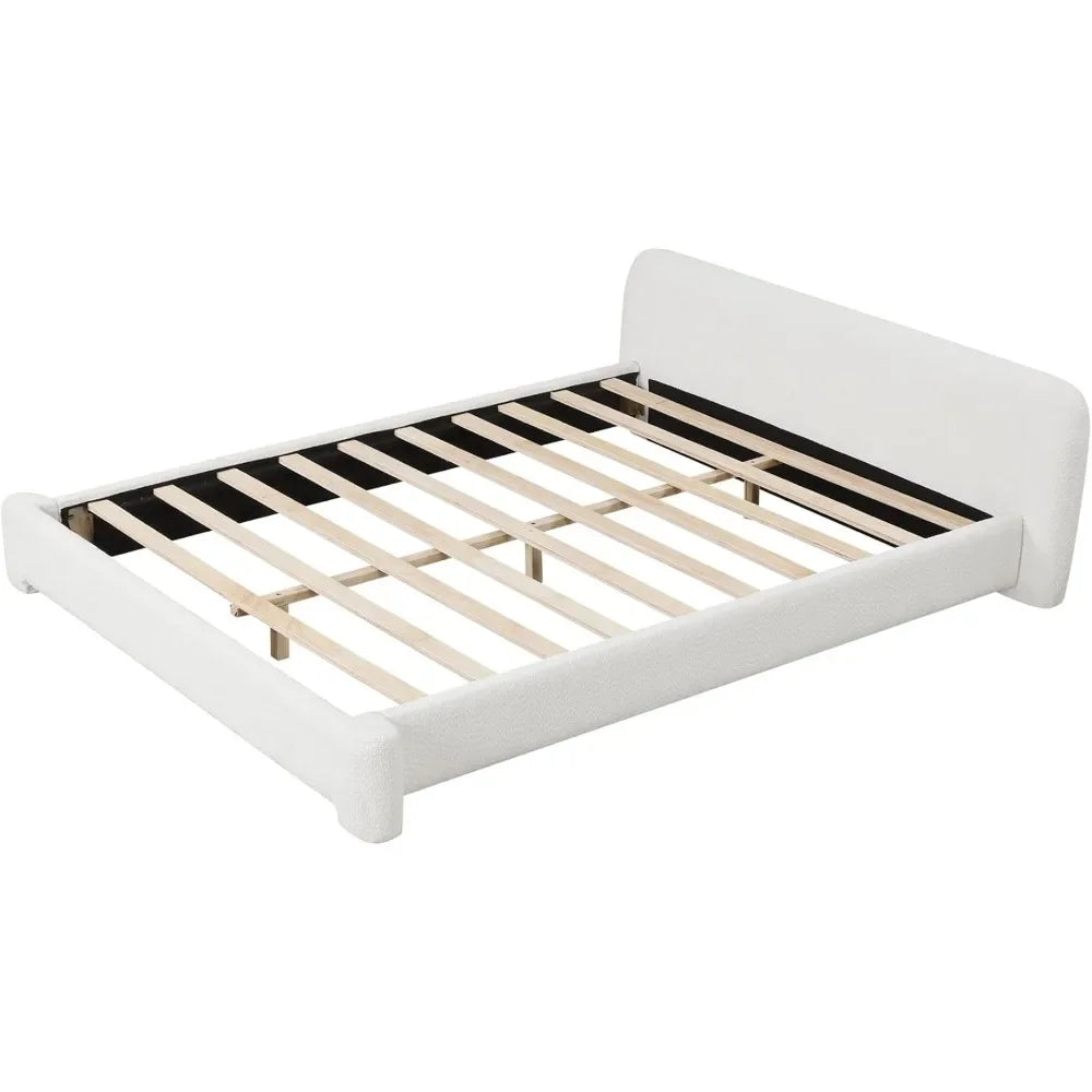 Upholstered Cloud Platform Bed Frame with Rounded Corners King Low Bed Frame with Headboard Ground Bed Frame for Adults