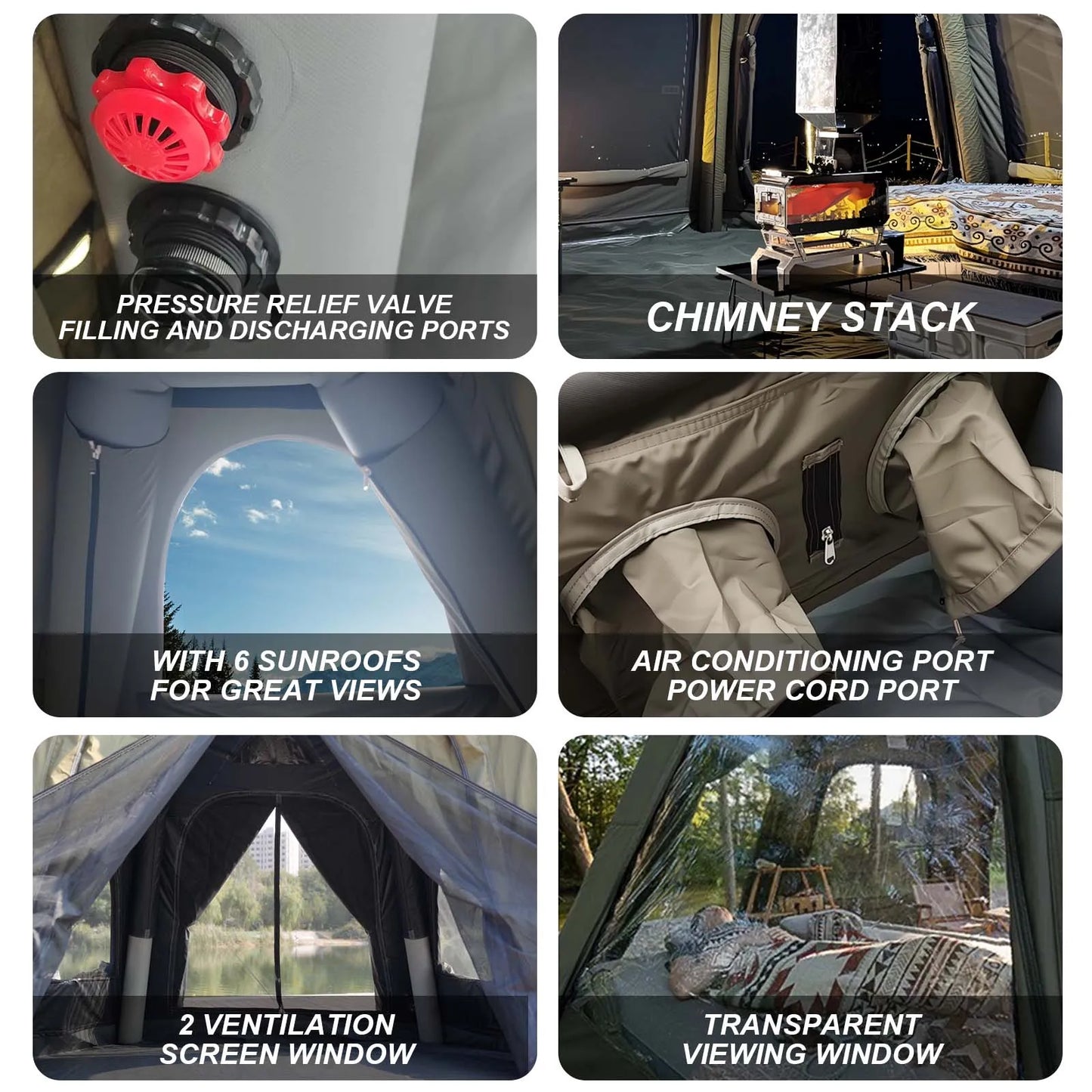 142 SqFt²  Army Green Dome Inflatable Camping Tents for Family,4 Season Cotton Glamping Air Tent with Canopy,AC Vent