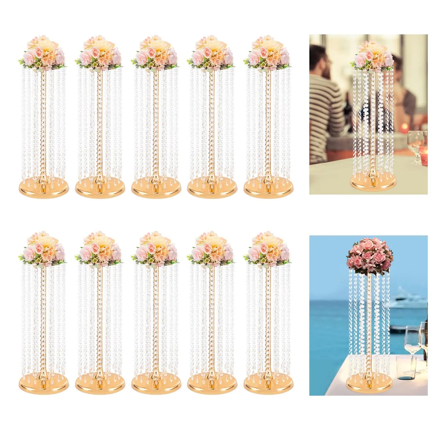 10 件 23.6 英寸 Tall Wedding Centerpieces Flower Vases, Metal Flowers Stand, Acrylic Crystal Stand, Column Vases Centerpieces for t