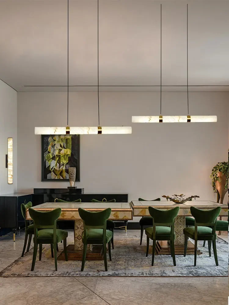 Dimmable LED Marble Linear Hanging Lamps LED Chandelier Lighting White Alabaster Suspension Luminaire Lampen For Dinning Room