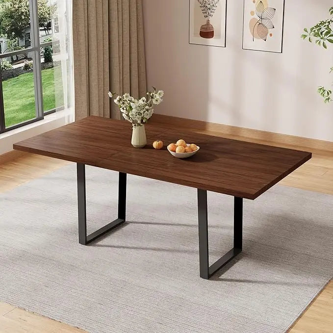 Walnut Color Expandable Dining Table, 51-67 Inches Adjustable Length, Modern Simple Design, Perfect for Family & Office, Seats6+