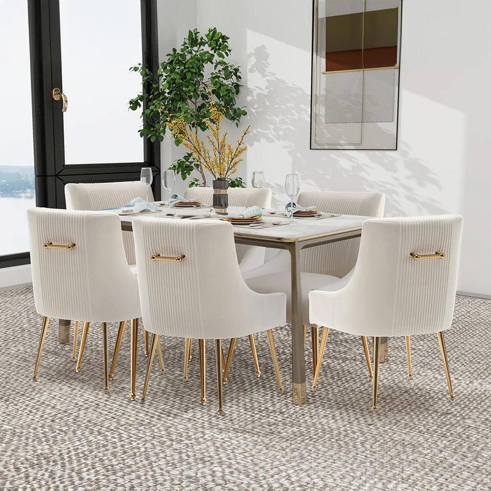 SEYNAR Modern Velvet Dining Chairs Set of 6, Upholstered Barrel Pleated Side Accent Chair for Bedroom,Living Room