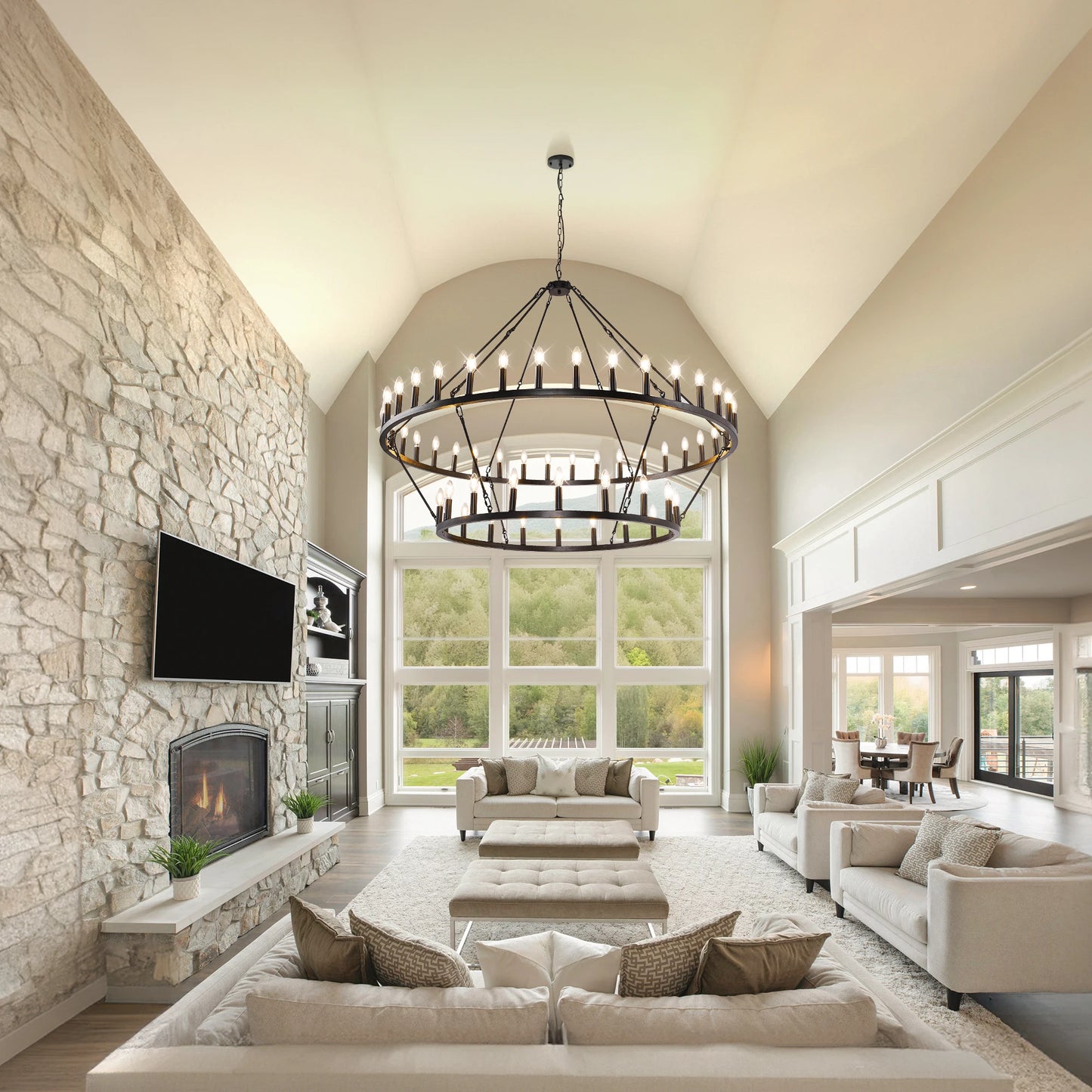 59.84'' 54-Lights Candle Dimmable Two Tiers Wagon Wheel Chandeliers Modern Rustic Farmhouse Pendant Light Chandelier