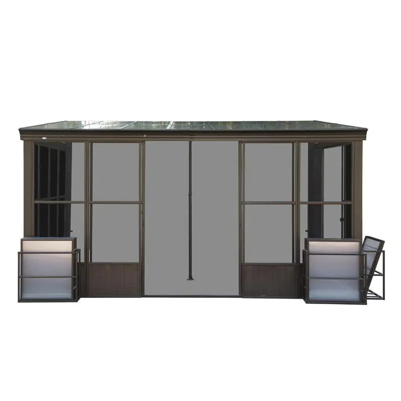10x14FT All-Season Sunroom, Permanent Wall-Mounted Solarium with Detachable Polycarbonate Windows, Aluminum Lean-to Gazebo, 2